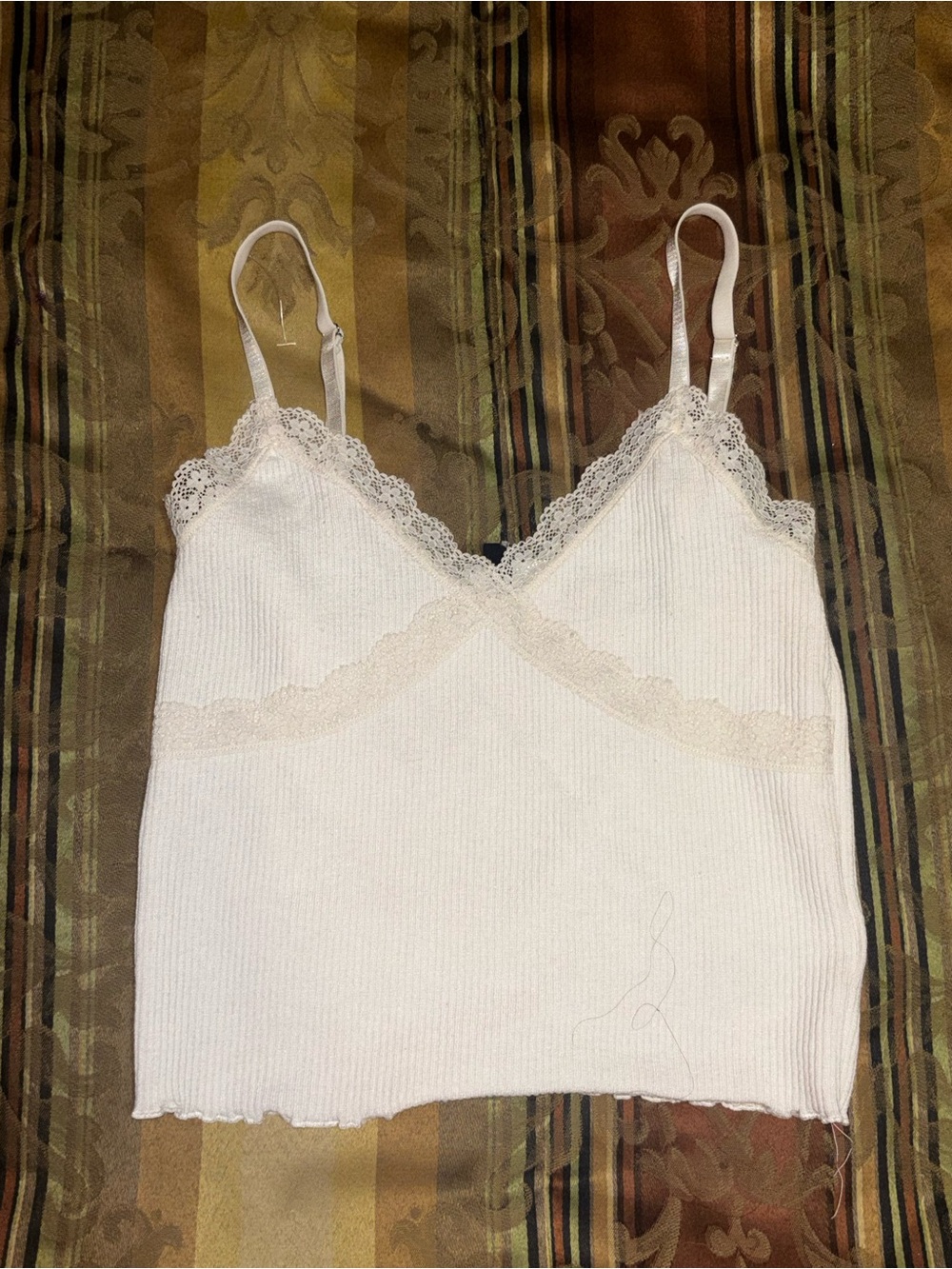 Divided Cream Ribbed Lace-Trim Bandeau Cami